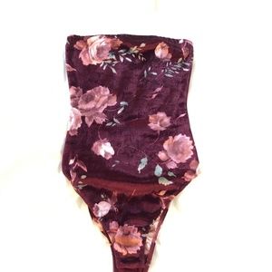 Strapless floral velvet vintage bodysuit